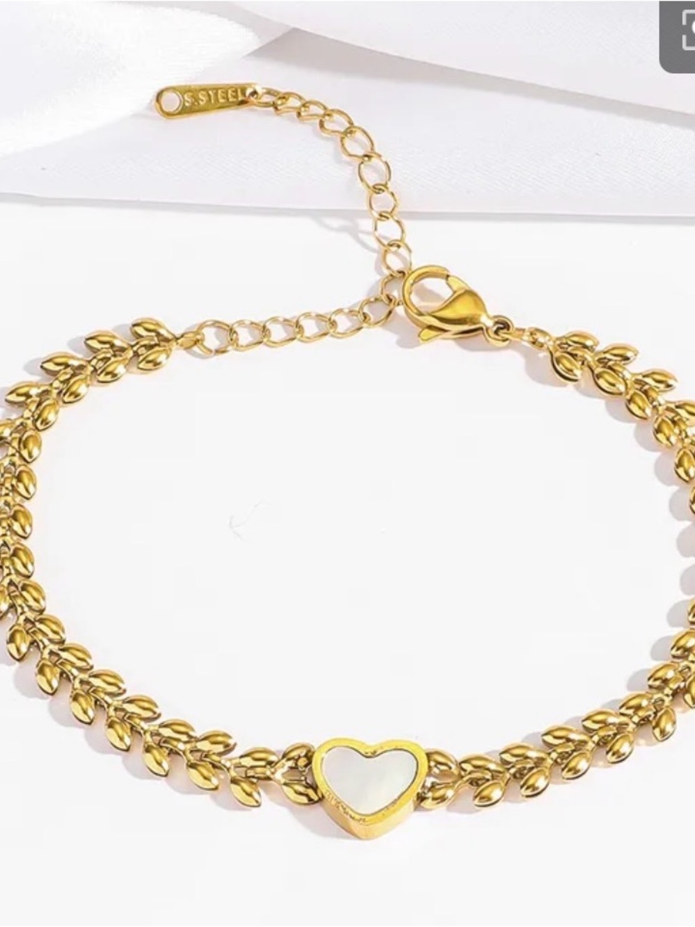 Gold Heart Charm Chain Bracelet - S.Steel